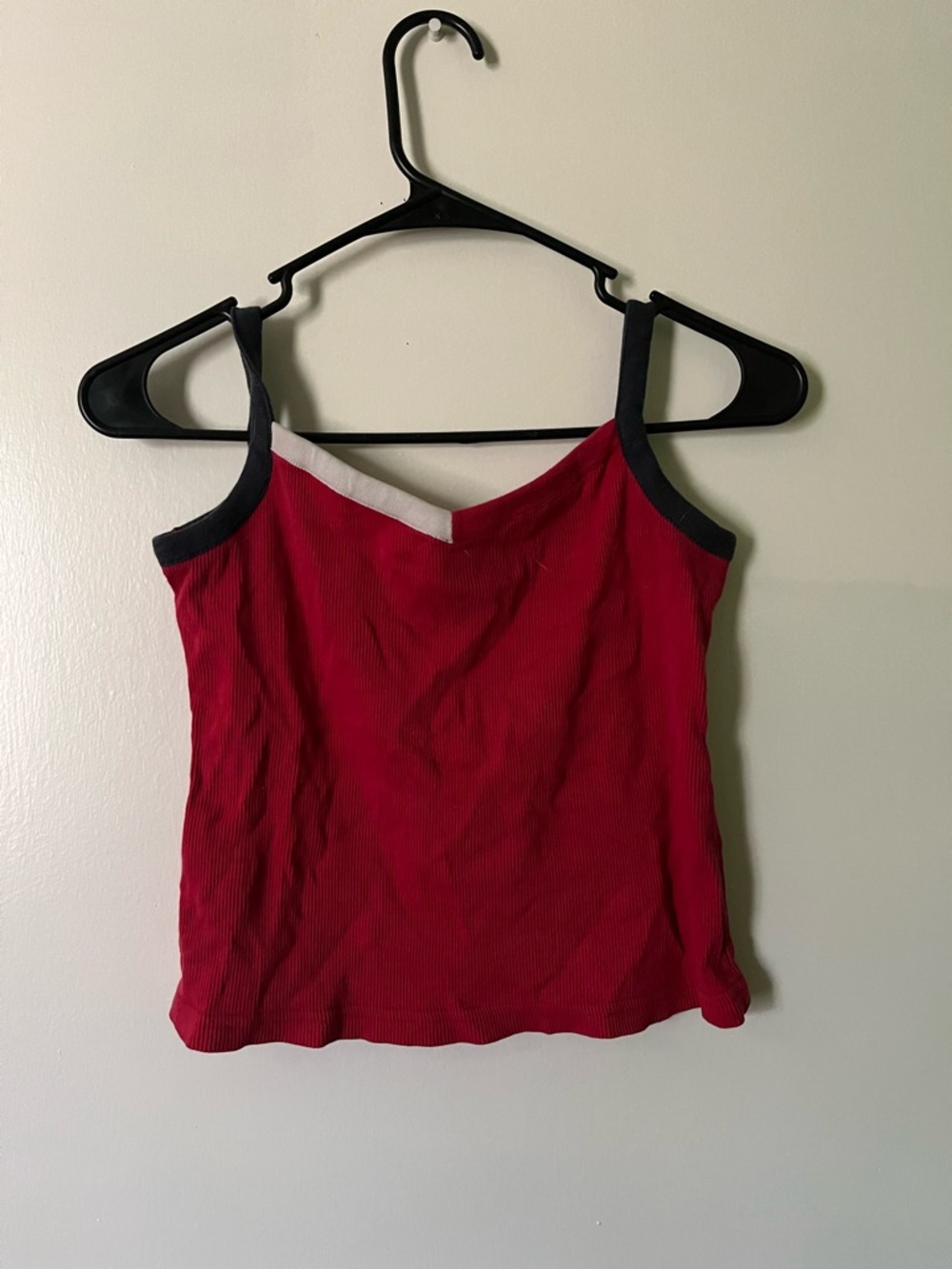 Tommy Hilfiger Red Ribbed V-Neck Cami with Black Trim